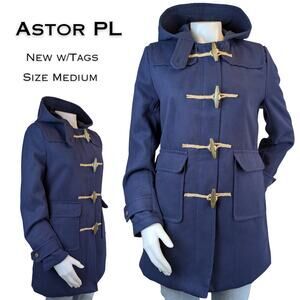 Astor PL Duffle Coat Medium Navy Toggle Hooded Winter Outerwear Cabincore NEW